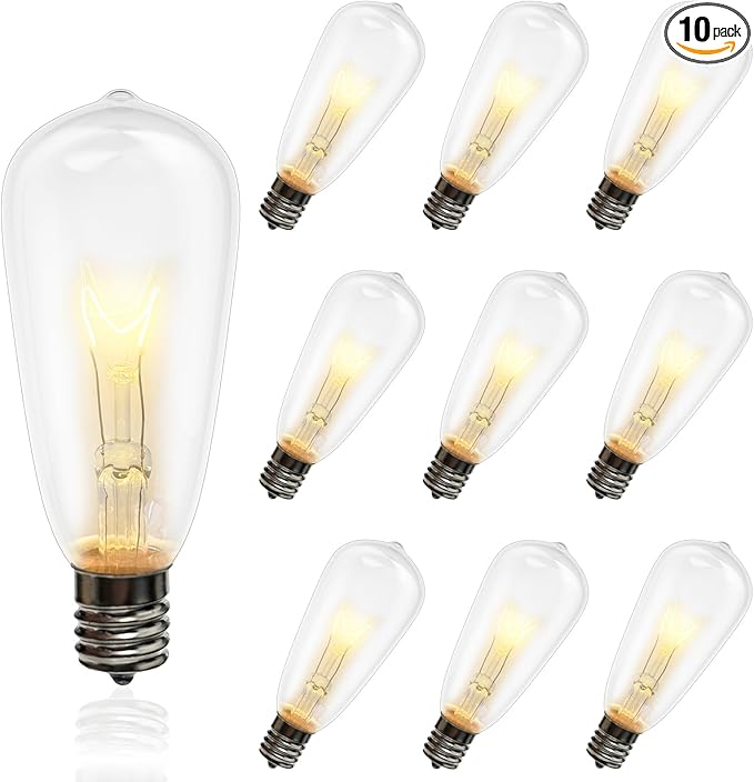 10-Pack Edison Replacement Bulbs ST40 Light Bulbs, 7W 120V E17 Screw Base, Edison Replacement Bulbs for Outdoor String Lights, Bulb for Patio Garden Backyard Decor, Warm White