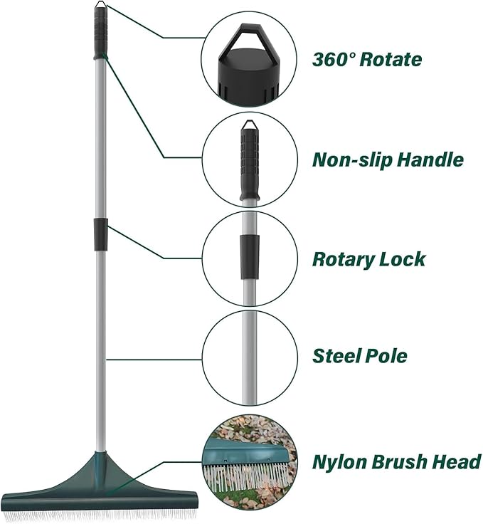 SOYUS Artificial Turf Rake Carpet Rake, Hand Rakes with Adjustable Handle Steel 32 to 52 inches for Artificial Grass and Lawn Leaf Removal, Carpet Rakes, Pet Hair Removal