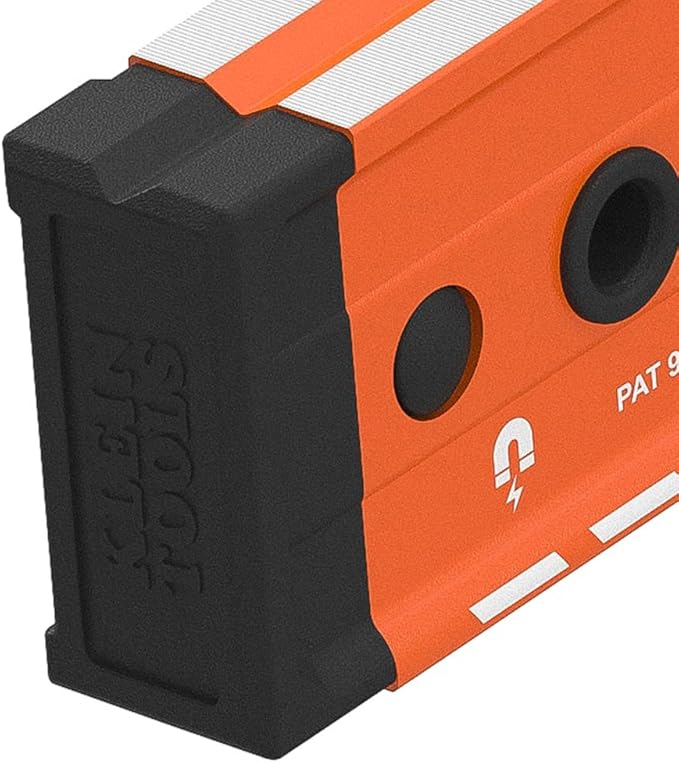 Klein Tools 93548MAG 48-Inch Box Level, Magnetic Box Beam Bubble Level, 3 Vials, High Visibility Orange, Aluminum Body, V-Groove and Magnet Track