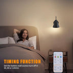 Vintage Cordless Gooseneck Battery Operated Wall Sconces Set of 2, Black Bedside Battery Powered Wall Decor Lamps with Remote Control, Wireless Indoor LED Lights Fixture for Hallway Bedroom