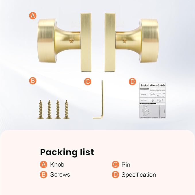 Haidms Brushed Gold Dummy Door Knobs, Half Brushed Brass No-Turning Dummy Knob for Closet Doors, Zinc-Alloy Single-Sided Door Locks (2 Pieces/1 Pair)