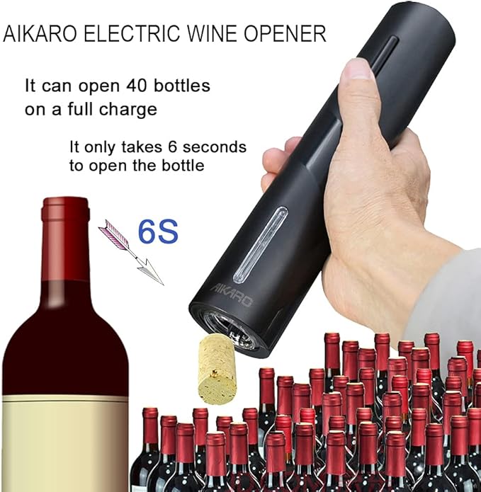 AIKARO - Electric Wine Bottle Opener Automatic Electronic Corkscrew, Rechargeable (Base Set)