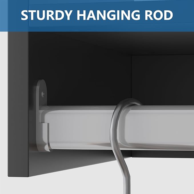 Double Hanging Closet Unit, Modular Closet System, Wood Closet System Organizer with Storage for Walk in Closets, Clothing Rack Wardrobe Closet for Hanging Clothes, Bedroom, Black, 25.5" W