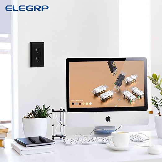 ELEGRP Decorator Wall Receptacle Outlet, Tamper Resistant 15A 125V Standard Electrical Wall Outlet, Residential Grade, Self-grounding, with Screwless Wall Plate, UL (20 Pack, Glossy Black)