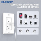 ELEGRP USB Wall Outlets, 20 Amp USB C Wall Outlets Receptacles, Outlets with USB A and USB C Ports, Tamper Resistant Receptacle, Wall Plate Included, UL Listed, 5 Pack, White