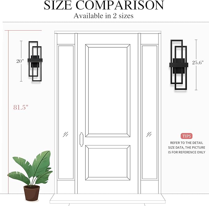 LamQee 2 Pack 25.6" Modern Outdoor Wall Light, Integrated LED 1200LM Large Exterior Lighting Fixture Rectangle Outdoor Sconce, Matte Black Wall Mount Porch Light Outside Lamp for House Garage Patio