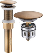 Antique Brass Pop UP Drain, Bathroom Vessel Lavatory Vanity Faucet Sink Stopper, Built-in Anti-Clogging Strainer, Fits Standard American Drain Hole(1-1/2" to 1-3/4"),Without Overflow RWF082S