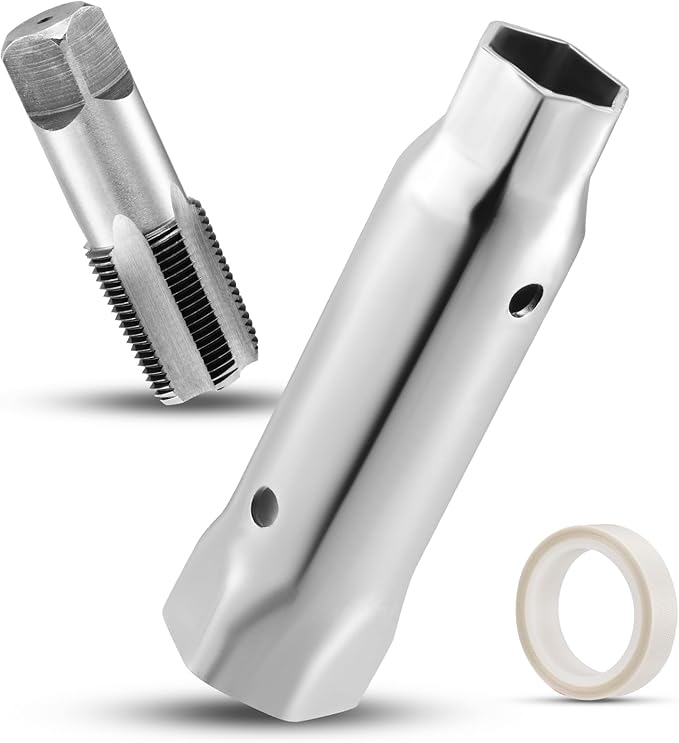 Jalja RV Water Heater Maintenance Tool Kit – Includes 3/4"-14 NPT Tap, Dual Hex Anode Rod Wrench (1-1/16" & 1-1/2"), and 197" Teflon Tape for Suburban Water Heaters