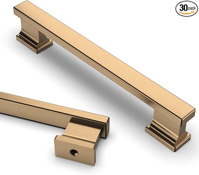 Asidrama 30 Pack 5 Inch(128mm) Hole Centers Champagne Bronze Kitchen Cabinet Handles,Brushed Brass Cabinet Pulls Kitchen Cabinet Hardware for Cupboard Gold Drawer Pulls