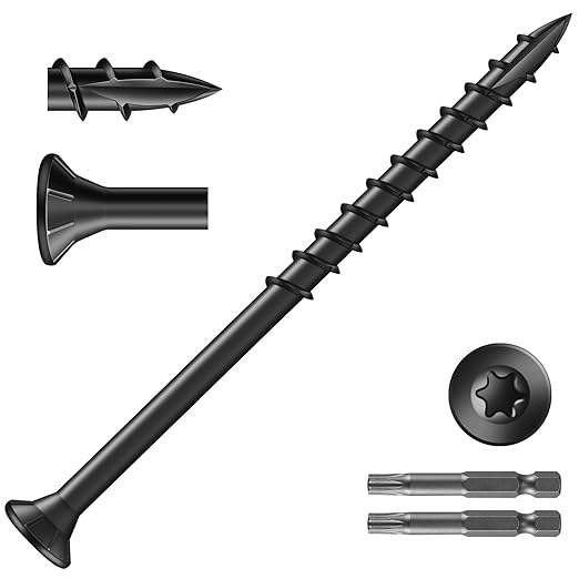 #9 x 3 Inch Deck Screws (474Pcs) 6lb. Exterior Wood Screws. Carbon Steel, Black, Flat Head, Rust Resistant epoxy Coated, with T25 Star Bit