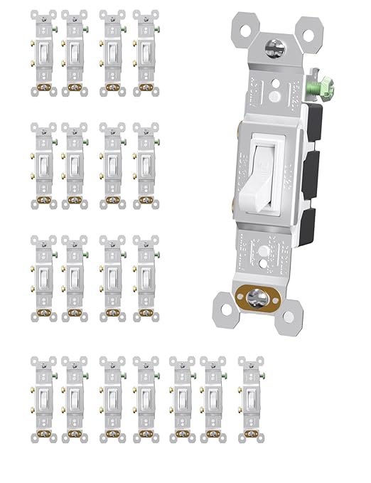 Self-Grounding ON Off Toggle, Residential Grade, UL Listed, Quickwire Push-in & Side Wired (White, 20 Pack)