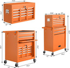 8 Drawer Rolling Tool Chest, High Capacity Tool Box with Lockable Wheels and Drawers, 2 in 1 Portable Toolbox Organizer Storage Cabinet for Garage, Warehouse, Repair Shop, Orange