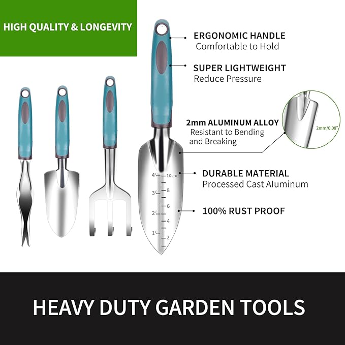 Garden Tool Set 9 PCS, Heavy Duty Gardening Hand Tools for Women, Durability Garden Tool Bag, Rust-Proof Aluminum Gardening Supplies, Ideal Gifts for Women and Men