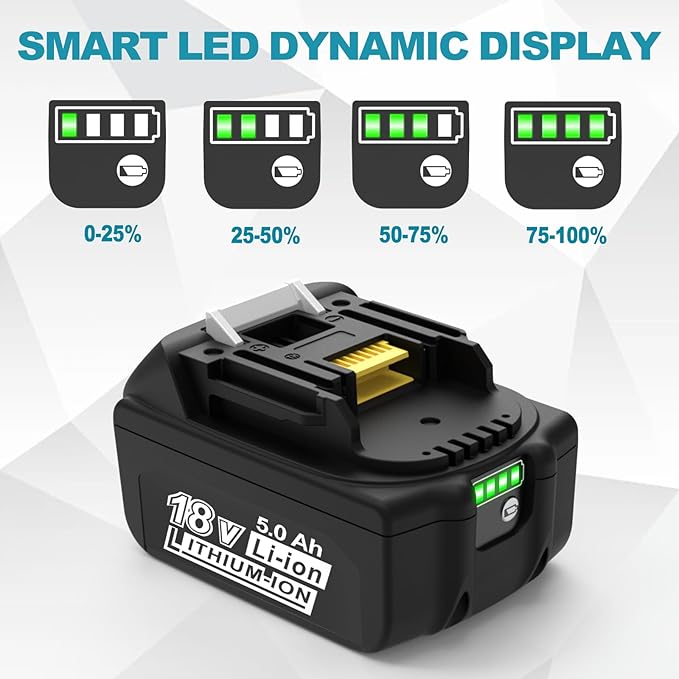 2 Packs 5.0Ah 18V Battery Replacement for Makita 18V Battery BL1850B BL1840B 1860B BL1830B BL1815B Compatible with Makita 18 Volt Cordless Power Tool and Charger