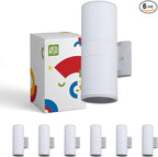 ASD 2 Light Outdoor Wall Light Fixture | 120W E26 Bulb Socket 120V ETL Cylinder Up Down Lights | LED/CFL/Incandescent Bulb Exterior Wall Sconce | Front Door, Porch, Patio Lighting | White, 6 Pack