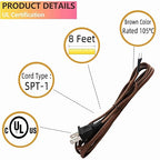 8 Feet Rayon Cloth Covered Replacement Lamp Cord with End Plug for Antique Lamp Repair DIY Project, SPT-1 Electric Wire,18 AWG, Stripped Ends,4 Pack,Brown Color