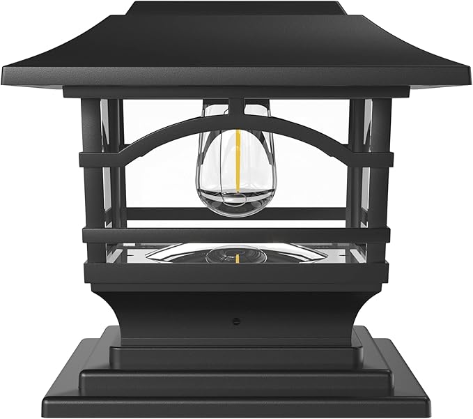 Davinci Lighting Edison Solar Outdoor Post Cap Lights - 4x4 5x5 6x6 - Bright LED Light for Fence Deck Garden or Patio Posts - Slate Black (1 Pack)