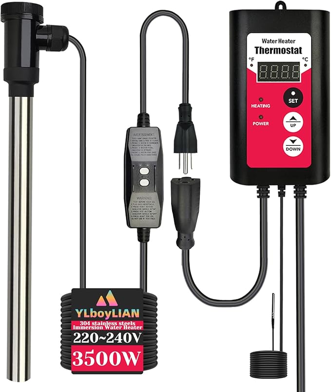 3500W Immersion Water Heater Portable Electric Large Swimming Pool & Hot Tub Fully Submersible Water Heater with Thermostat, GFCI Leakage Protection for Bathtub, baptismal pool,inground pool