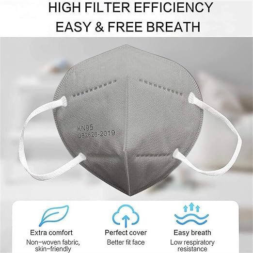 50PCS KN95 Face Mask 5 Layer Cup Dust Safety Masks Breathable Elastic Ear Loops Grey Masks
