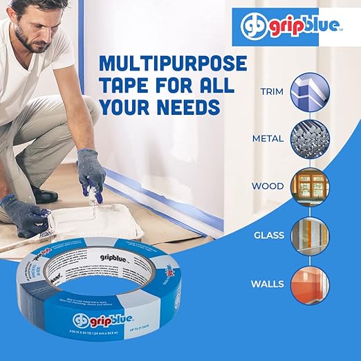 Blue Painters Tape 1 Inch Wide, 1 Roll Masking Tape - Perfect for Precise Lines on Walls & Trim, Multi-Surface, Residue-Free, Easy Removal - Ideal for Indoor & Outdoor Use, 0.94in x 60yds