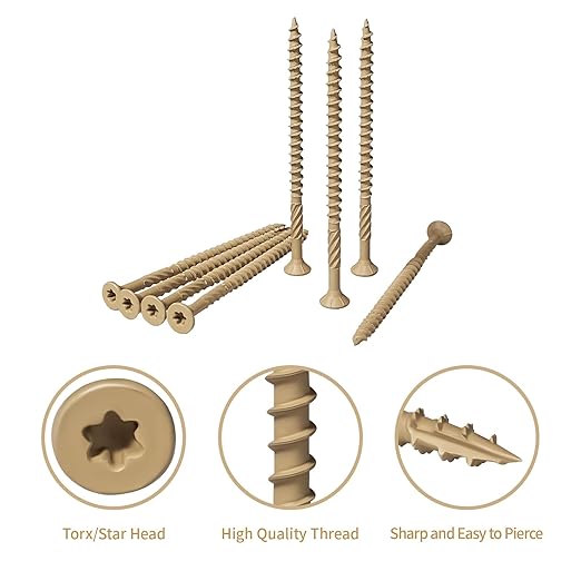 Wood Screws Deck Screws #10x3-1/2, 250 Pcs Torx Structural Screws, Construction Exterior Wood Screws, Timber Screws for Fence Log Landscaping Wood, T25 Bit Included, Yellow