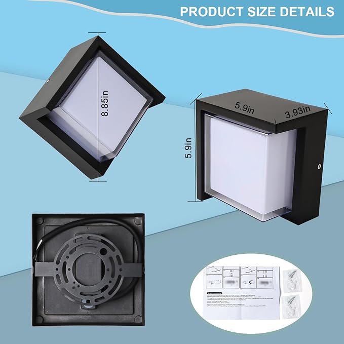 LED Porch Lights Wall Mount 12W 6500K Double-Layer Cover Exterior LED Wall Light Matte Aluminum IP65 Waterproof for Yard Garage Stairway House