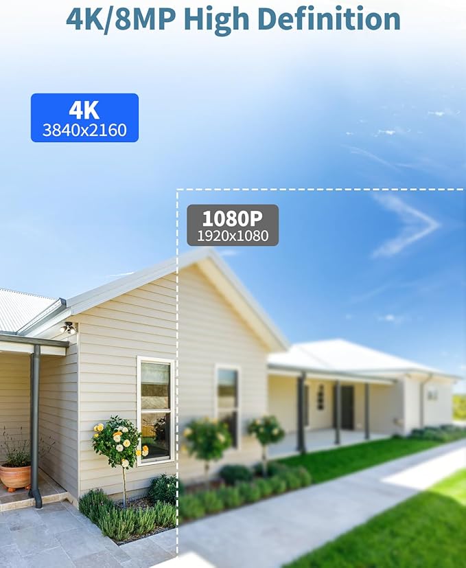 《130°Wide Angle & 2-Way Audio 》4K Outdoor Wired Security Camera System,360 Degrees Security PTZ IP Cameras,Surveillance Video Equipment, Surveillance DVR Kits