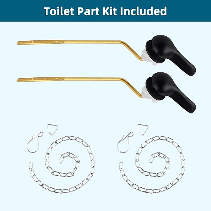 Hygie Rinse 2PCS Universal Metal Toilet Handle Replacement Kit Side Mount Toilet Lever Compatible with TOTO/Glacier Bay/Gerber, Toilet Flush Handle with Flapper Chain, Matteblack
