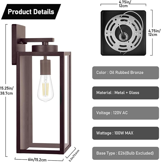 Large Size Outdoor Wall Light Fixtures, Exterior Lighting Fixtures Porch Sconces Wall Mounted, Waterproof Brown Outdoor Wall Lanterns Lamps, Outside Lights for House Patio Front Door Entryway, 2-Pack