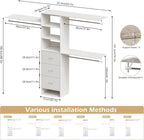 PAKASEPT 96 Inches Closet System with Drawers, 8FT Closet Organizer System with 3 Hanging Rods, Wall Mount Bedroom Wardrobe with 3 Drawers Walk-in Closet, Adjustable Cloth Garment Rack from 5 to 8FT