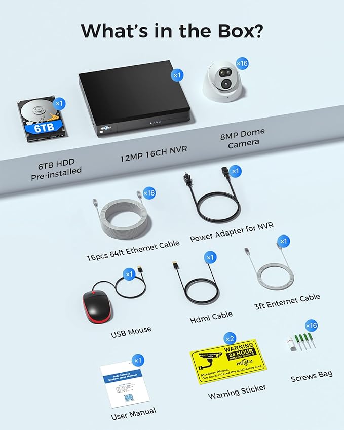 【6TB HDD】 Hiseeu 12MP NVR Security Camera System, 16 Pcs 4K/8MP Wired PoE Security Cameras, 121°Wide View, 2 Way Audio, Color Night Vision, Human Vehicle Detect, Home CCTV Surveillance Outdoor&Indoor