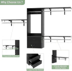 Cyclysio 8 FT Closet System, 96 Inch Closet Organizer with Drawers, Closet Organizers and Storage with 4 Closet Rod and 3 Shelving Towers, Walk-in Closet System for 4-8FT Spaces(Cut-to-Fit), Black