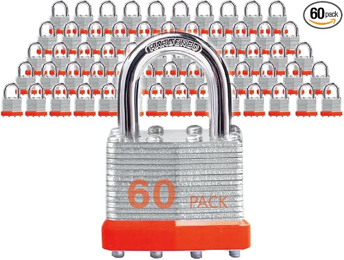 Keyed Alike Laminated Steel Padlocks with Normal Shackle for Sheds, Fences & Lockers (60-Pack)