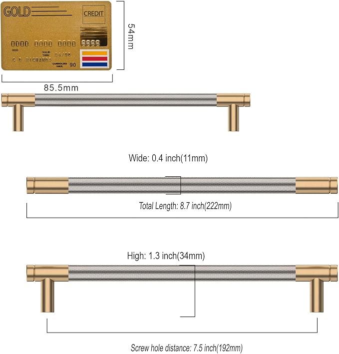 Amerdeco 10 Pack Champagne Bronze and Brushed Nickel Knurled Cabinet Pulls 7.5 Inch Hole Center to Hole Center Kitchen Cabinet Handles for Drawer Dresser, Cupboard and Wardrobe ZH0040