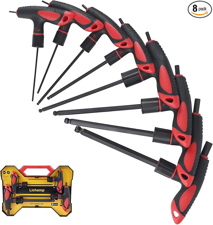 Lichamp 8 Pieces SAE T Handle Allen Wrench Set, 5/64-3/8 Inch, Ball Head, Standard Long Tee Handle Allen Hex Key Set, Heavy Duty Excellent