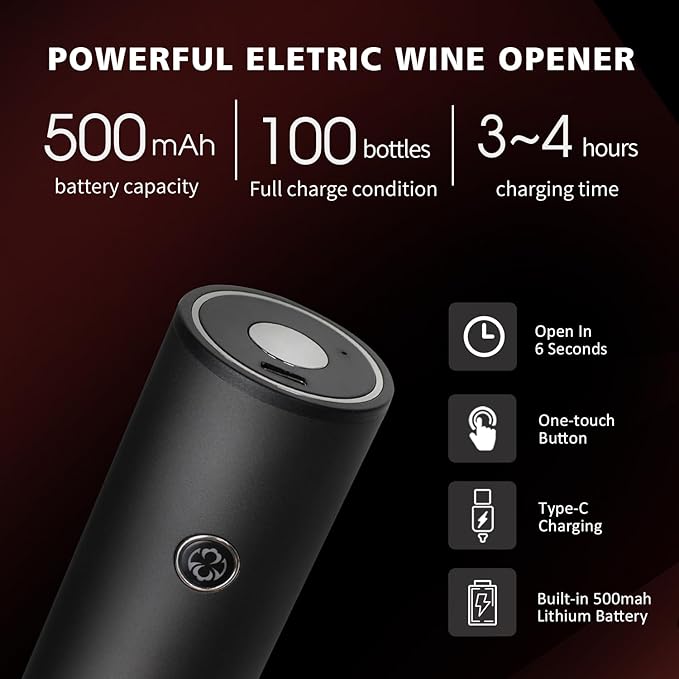 Electric Wine Opener, Rechargeable Wine Gift Set With Electric Wine Aerator Dispenser, Automatic Electric Wine Corkscrew, Automatic Wine Saver Vaccum Pump, Foil Cutter and Gift Box