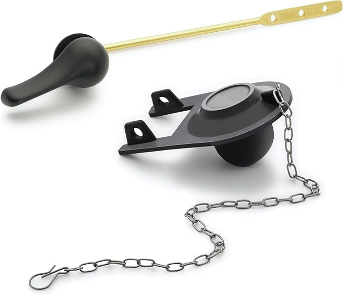 Qualihome Front Mount Toilet Handle Replacement Kit - Black Flush Handle with 2 Inch Universal Toilet Flapper Replacement - Easy Install Toilet Lever & Flapper - Toilet Flusher Kit