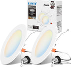 LVWIT LED Recessed Light 6inch, 5CCT Can Lighting with White Cover, Color Selectable Dimmable Downlight with E26 Conversion Kit, 2 Pack