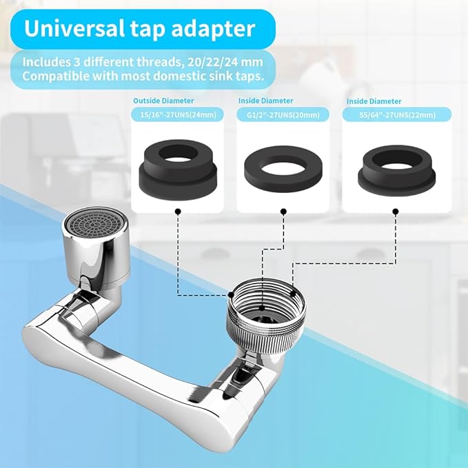 1080° Swivel Faucet Extender, Heavy Duty Rotating Sink Extension, Universal Swivel Multifunctional Robotic Arm, Rotating Splash Filter Extension Faucet Aerator for Kitchen Bathroom-2 Pcs