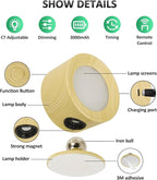 Lightbiz LED Wall Sconces, Wall Mounted Lamp with Remote Rechargeable Battery Operated, 3 Color Temperatures & Dimmable Wall Lights Magnetic 360° Rotation Light