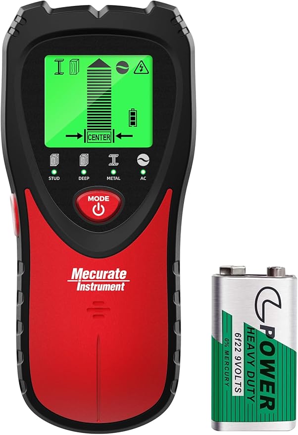Mecurate 5-in-1 Stud Finder with LCD Display, Wall Scanner for Studs, Metal, AC Wires Detection, Lightweight & Durable, Perfect for Homeowners & DIY Projects(Red)