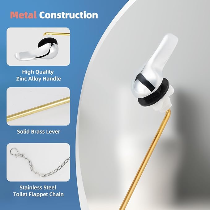 iFealClear Universal Metal Toilet Handle Replacement Kit, Front Mount Toilet Tank Flush Lever Handle with Stainless Steel Chain, Solid Brass Toilet Trip Lever Fits Most Toilets, Easy Install, Chrome