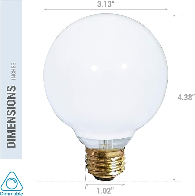(4 Pack) G25 Incandescent Incandescent Light Bulb 2700K Soft Light, Decorative Globe Light Bulbs,E26 Medium Base, Perfect for Pendant Bathroom/Vanity Mirror Makeup, Dimmable. (White-Finish, 25-Watt)