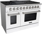 Akicon 48 Inch Freestanding Gas Range - 6.7 cu. ft. Double Rapid Convection Gas Oven - Gas Stove with 8 Sealed Burners & a Griddle, Heavy Duty Cast Iron Grates (White & Stainless Steel)