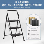 Nazhura Foldable 3 Step Stool Ladder, 300 Lb Weight Limit Folding 3 Stepping Ladder for Kitchen, with Wide Anti-Slip Pedal, Sturdy Steel Ladder, Convenient Handrail, Lightweight