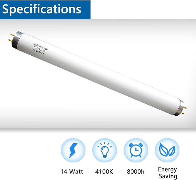 Valoisa F14T12/CW 14W 14 3/4 Inch T12 4100K Linear Fluorescent Light Bulb,14 Watts, G13 Medium Base,T12 Tube,14 3/4" MOL,1.5" Dia,4100K Cool White,3Pack