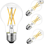 Dimmable E26 LED Bulb 6W, 60 watt Equivalent, Vintage LED Edison Bulbs 2700K Soft White, A19 Clear Glass LED Light Bulb for Ceiling Fan, 90+CRI, 600LM, 4 Pack