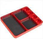 Magnet Tool Tray Aluminum Alloy Screw Tray with Tool Holder RC Parts Fixing for 1/10 RC Cars, Drones, Phone, Computer, Eyeglass, Electronic Multi-Compartment Anti-Loss Organizer Storage Box (Red