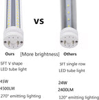 T8 5 Foot LED Tube Lights,45W 4500lm,White 6500K,G13 Bi-Pin Base,60 inches End to End,T12 Fluorescent Tubes Replacement,Ballast Bypass,Dual-Ended Power,Office,Shop,Pack of 10