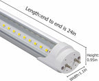 T8 2 Foot LED Tube Lights,20W 2000lm,G13 Bi-pin Base,24 inches End to End,F17T8 F18T8 Fluorescent Tubes Replacement,White 6500K 2ft LED Bulbs,Ballast Bypass,Dual-Powered for Cabinet,Pack of 10